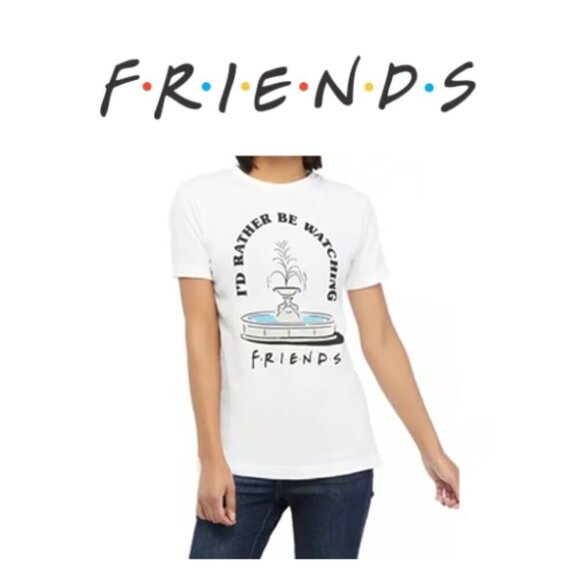 NWOT Friends Graphic T-shirt Juniors' Slim Fit White Short Sleeve Size Small - Picture 1 of 6